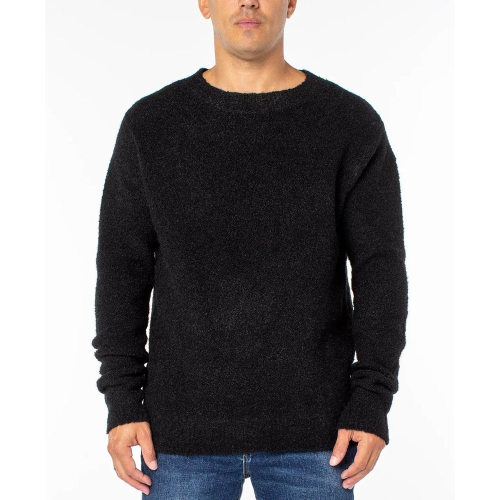 Sanctuary Men's Shaggy Crew Neck Sweater Pullover Long Sleeve Cotton, BLACK $129